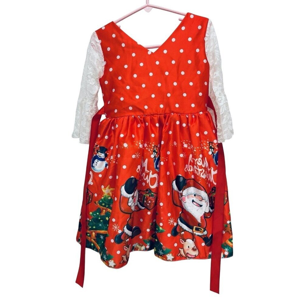 Christmas Dress Size 3 To 4 Years Girls Decorated with Red White Lights